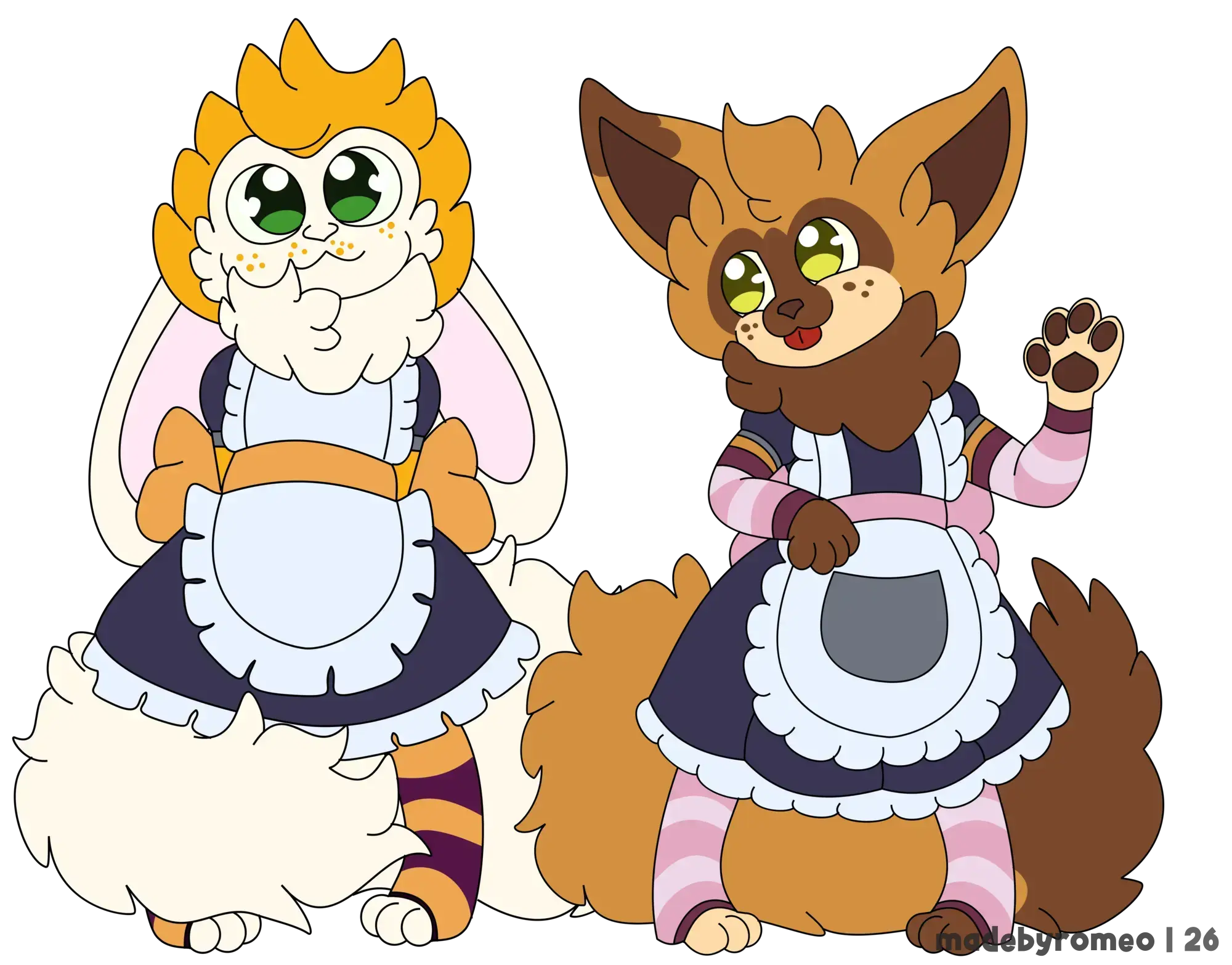 Apenas o Romeo e o Cannella com seus vestidos de Maid. Eu simplesmente amo isso