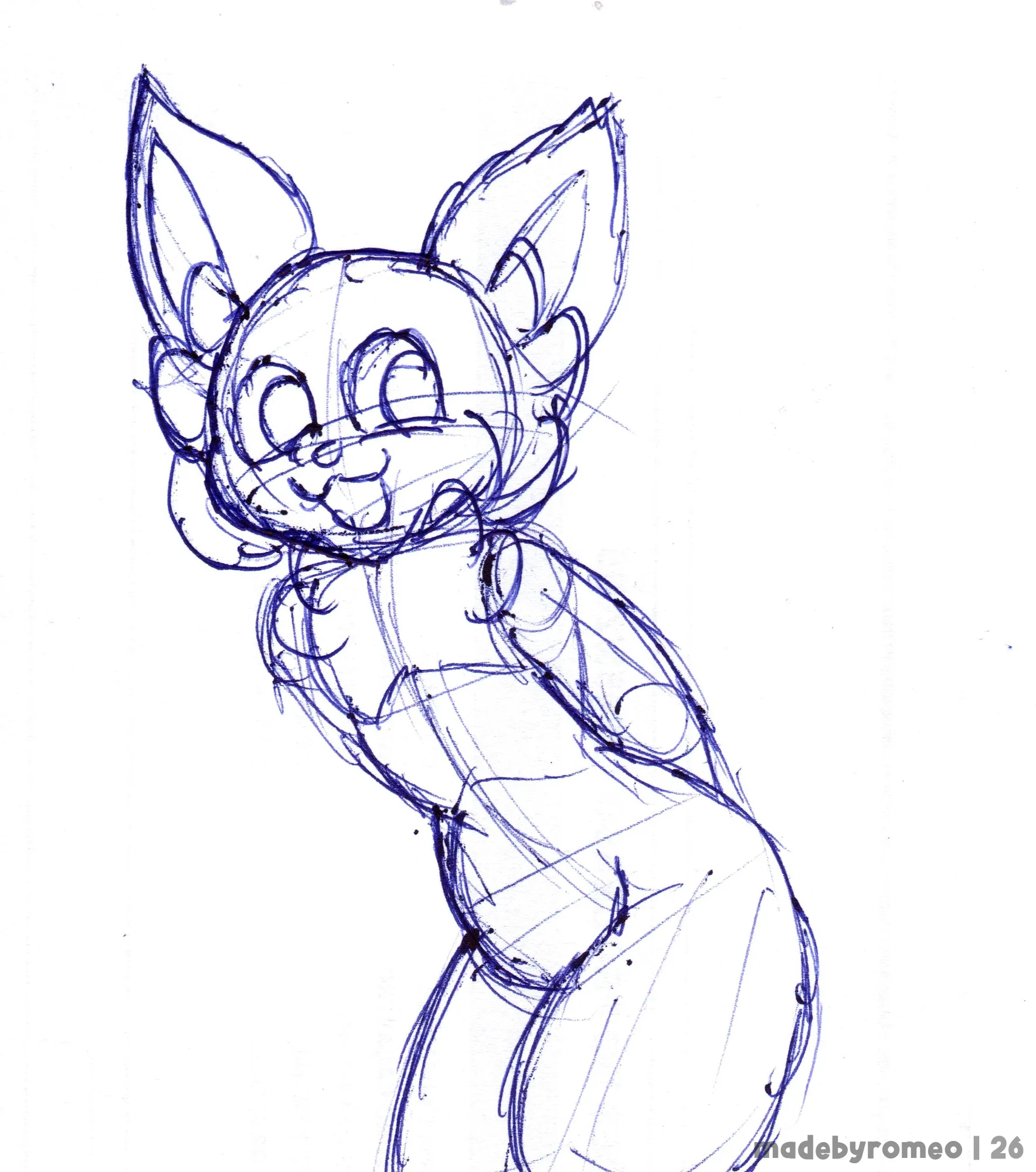 Um personagem de Costas, ligeiramente abaixado e com os braços para trás