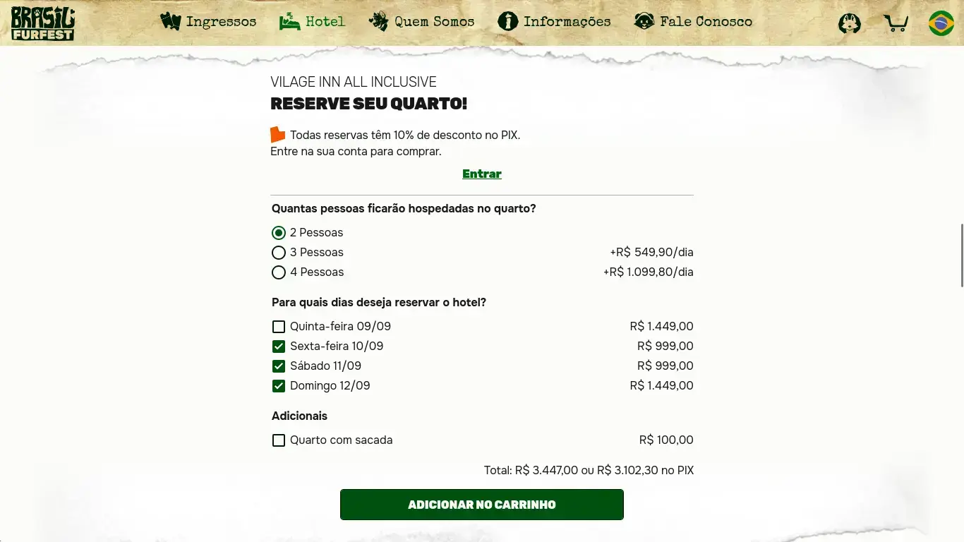 Esse é o preço para se pagar pelo site da Brasil FurFest, com um amigo: R$ 3.447